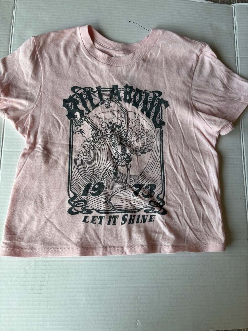 Billabong Shine Bright Graphic T-Shirt Pink Skeleton Let It Shine Size M
